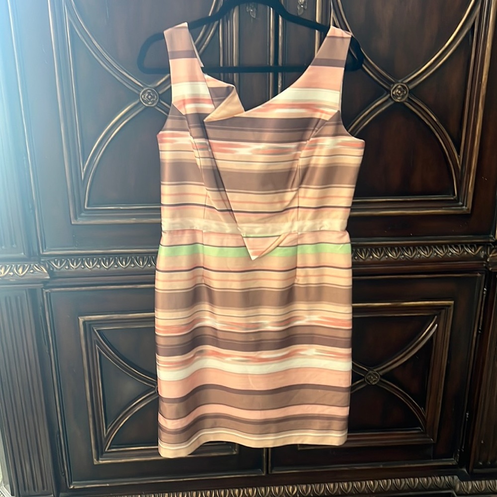 ANTONIO MELANI size 10 unique pink brown strappy dress artfully reconstructed